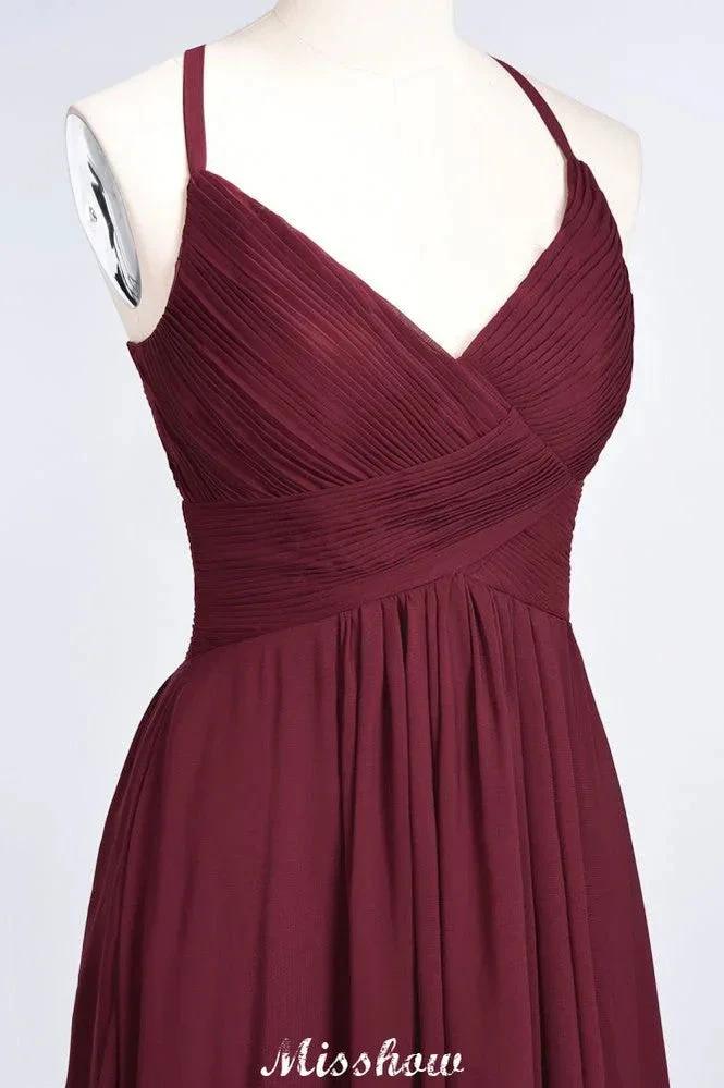 Spaghetti-Straps V-Neck Sleeveless Floor-Length Bridesmaid Dress - Image 4
