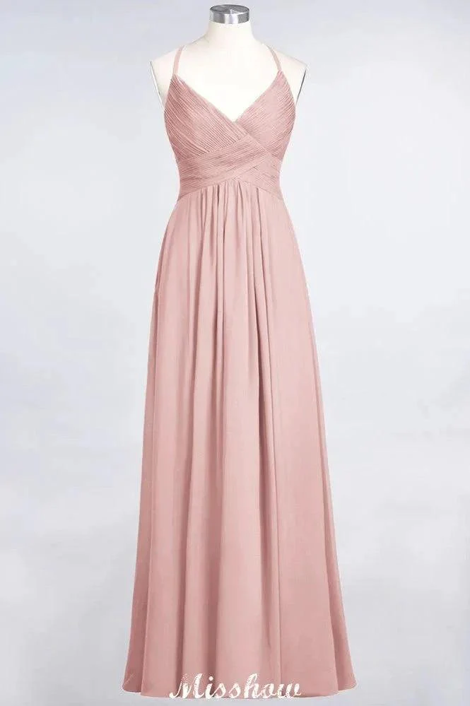 Spaghetti-Straps V-Neck Sleeveless Floor-Length Bridesmaid Dress - Image 6