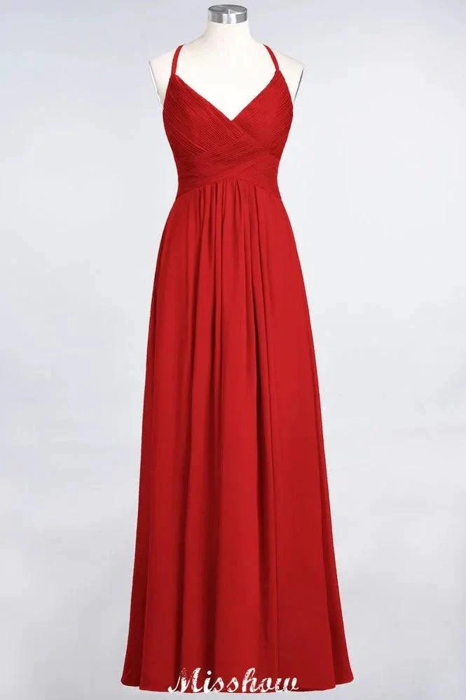 Spaghetti-Straps V-Neck Sleeveless Floor-Length Bridesmaid Dress - Image 7