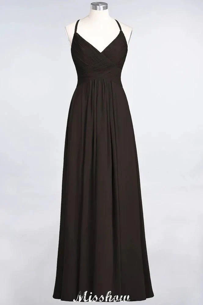 Spaghetti-Straps V-Neck Sleeveless Floor-Length Bridesmaid Dress - Image 9