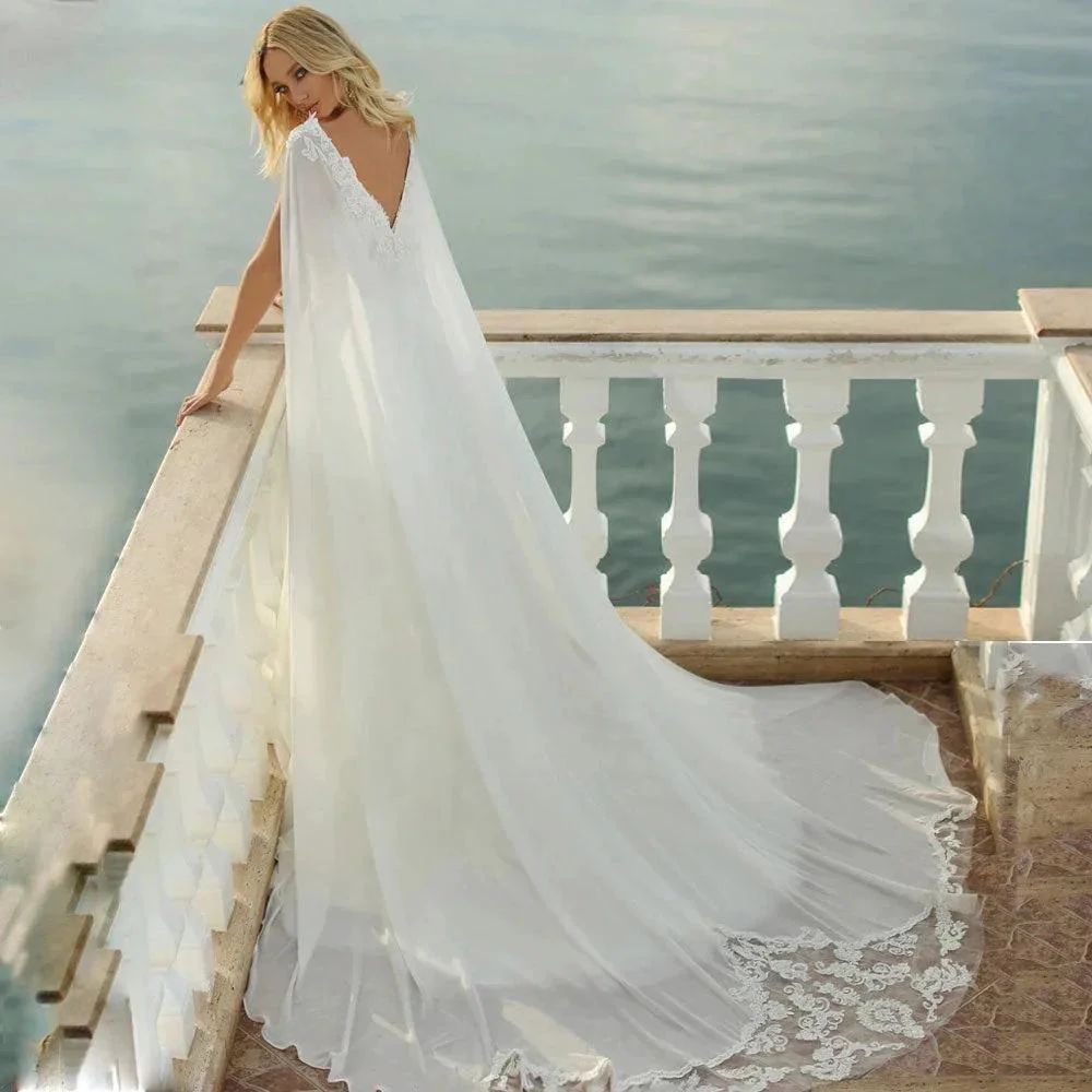 Spaghetti Straps Wedding Dress Elegant Lace Appliques Bridal Gown V Neck Backless Chiffon Robe Custom Made - Image 2