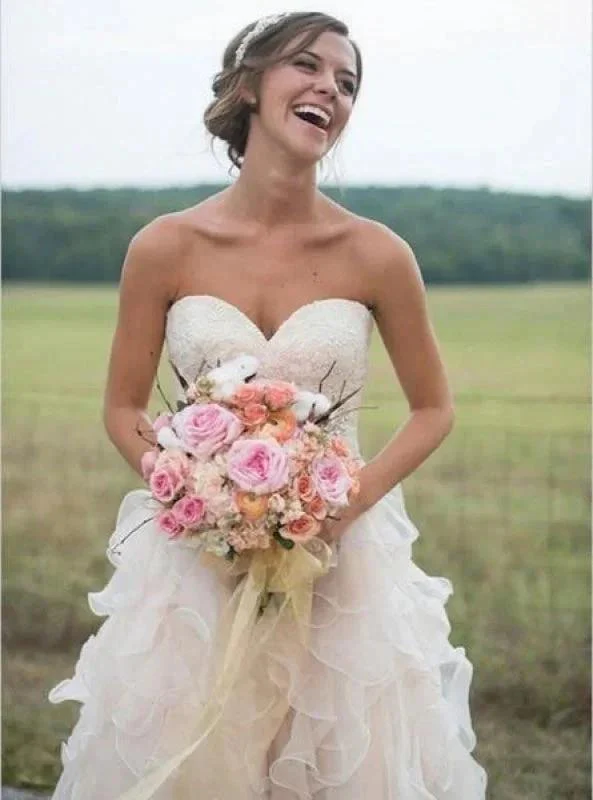 Spaghetti Straps White Lace Chiffon Beach Elegant Wedding Dressess - Image 2