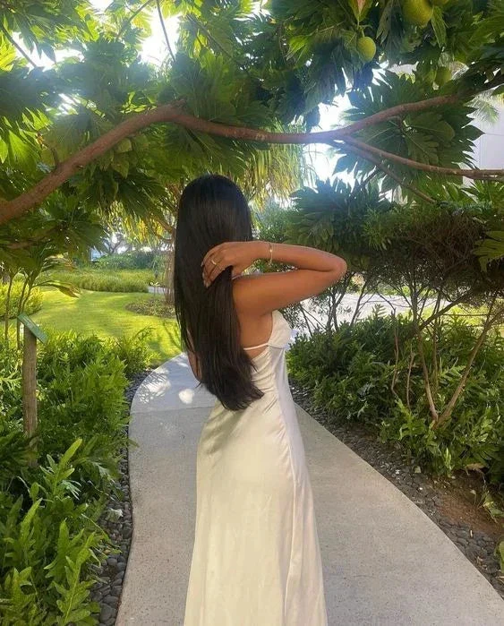 Spaghetti Straps White Satin Long Prom Dress Evening Dress Y7517 - Image 2