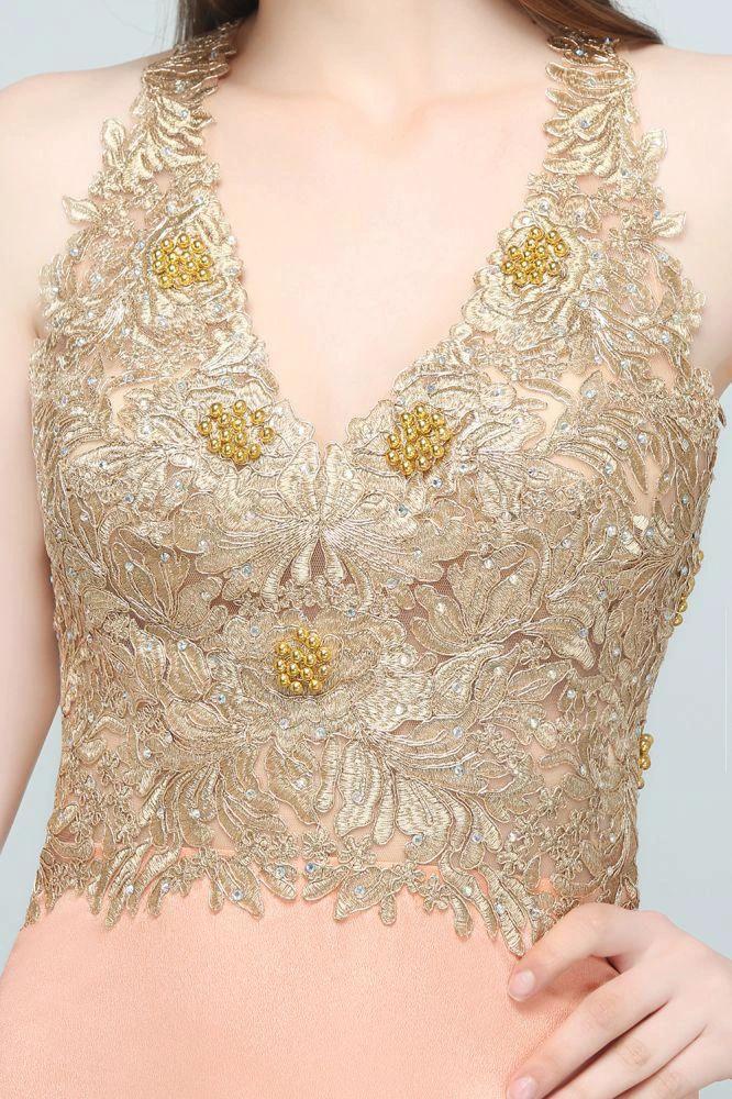 Spaghetti V-neck A-line Floor Length Appliqued Chiffon Bridesmaid Dresses - Image 8