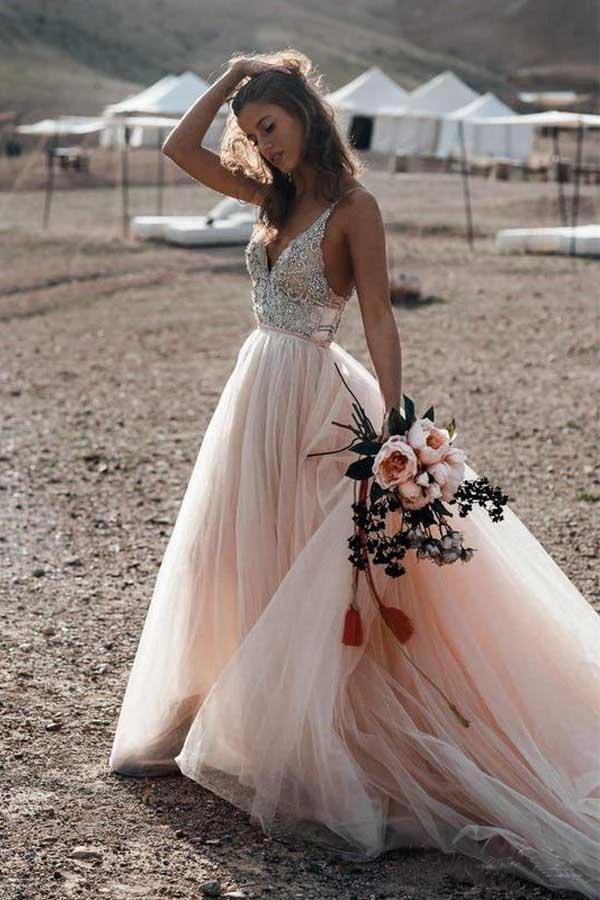 Sparkle Beading A-line V-neck Wedding Dresses Backless Bridal Gowns  WD315 - Image 2