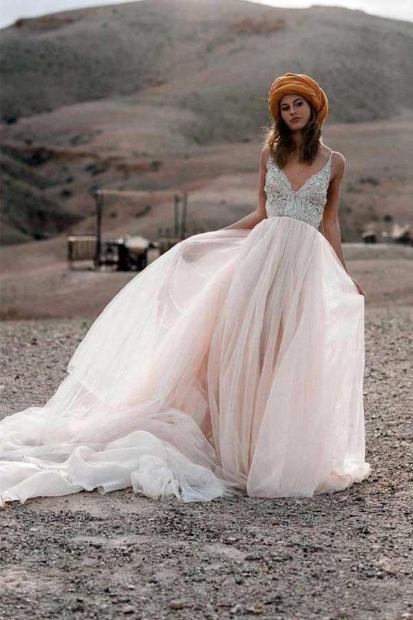 Sparkle Beading A-line V-neck Wedding Dresses Backless Bridal Gowns  WD315 - Image 3