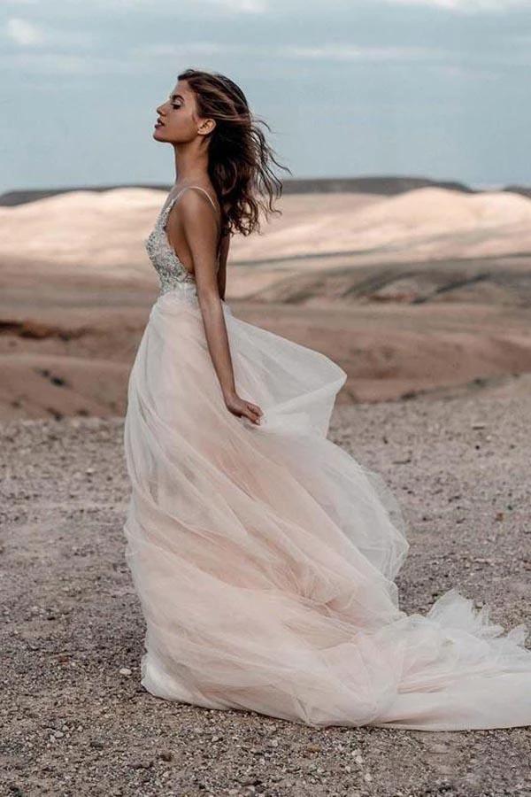 Sparkle Beading A-line V-neck Wedding Dresses Backless Bridal Gowns  WD315 - Image 4