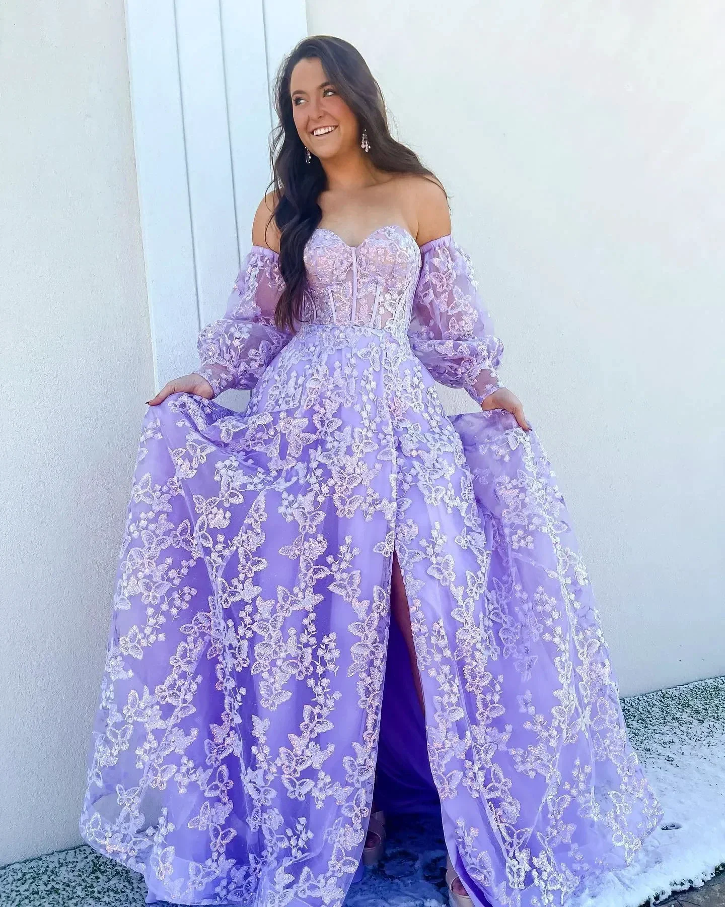 Sparkle Princess Bustier Puff Sleeve Lace Long Prom Dress Detachable Sleeves Evening Dress Y1805 - Image 4
