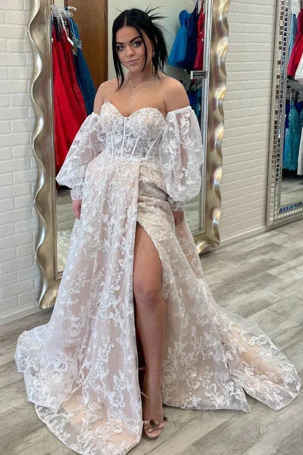 Sparkle Princess Bustier Puff Sleeve Lace Long Prom Dress Detachable Sleeves Evening Dress Y1805 - Image 6