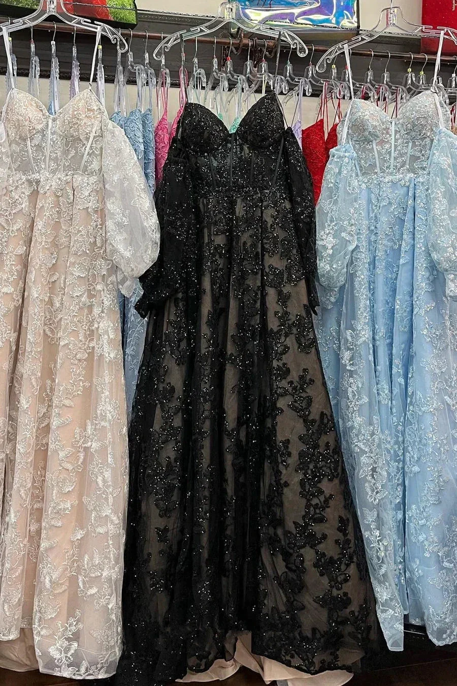 Sparkle Princess Bustier Puff Sleeve Lace Long Prom Dress Detachable Sleeves Evening Dress Y1805 - Image 7