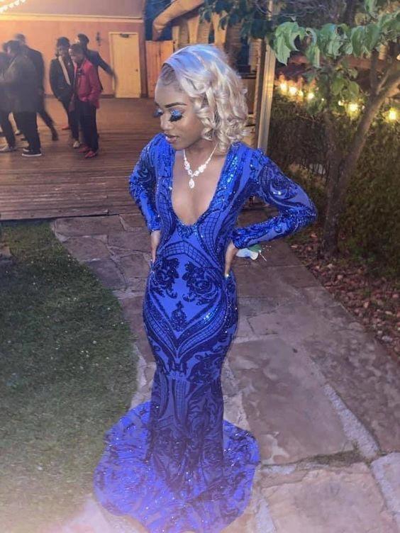 Sparkle Royal Blue Sequin Long Sleeves Mermaid Evening Dresses Y1663 - Image 2