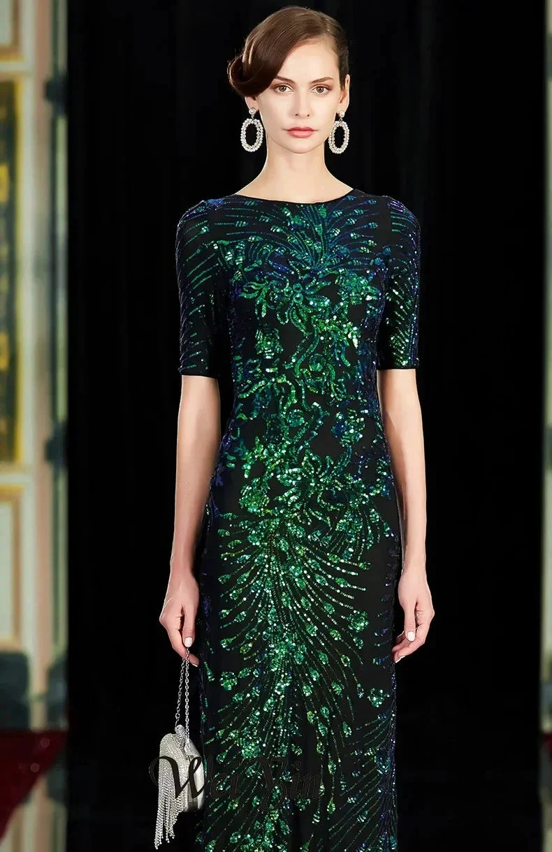 Sparkle Sexy Mermaid Evening Dresses Long Sequined O-Neck Green Evening Gowns For Party Vestidos Largos Fiesta - Image 4
