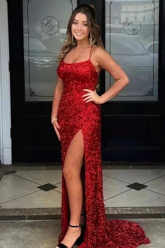 Sparkle Tiffany Blue Sequins Long Prom Dress With Slit SYP99 - Image 3