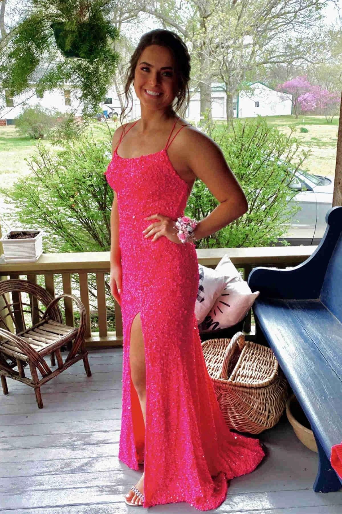 Sparkle Tiffany Blue Sequins Long Prom Dress With Slit SYP99 - Image 4