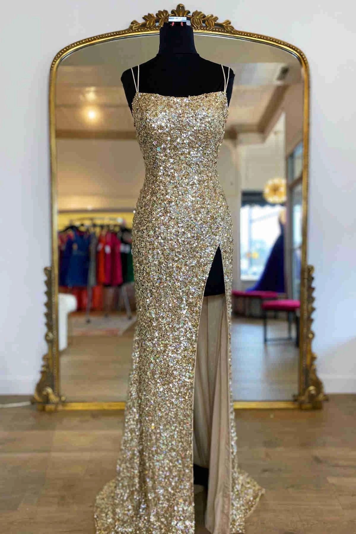 Sparkle Tiffany Blue Sequins Long Prom Dress With Slit SYP99 - Image 5
