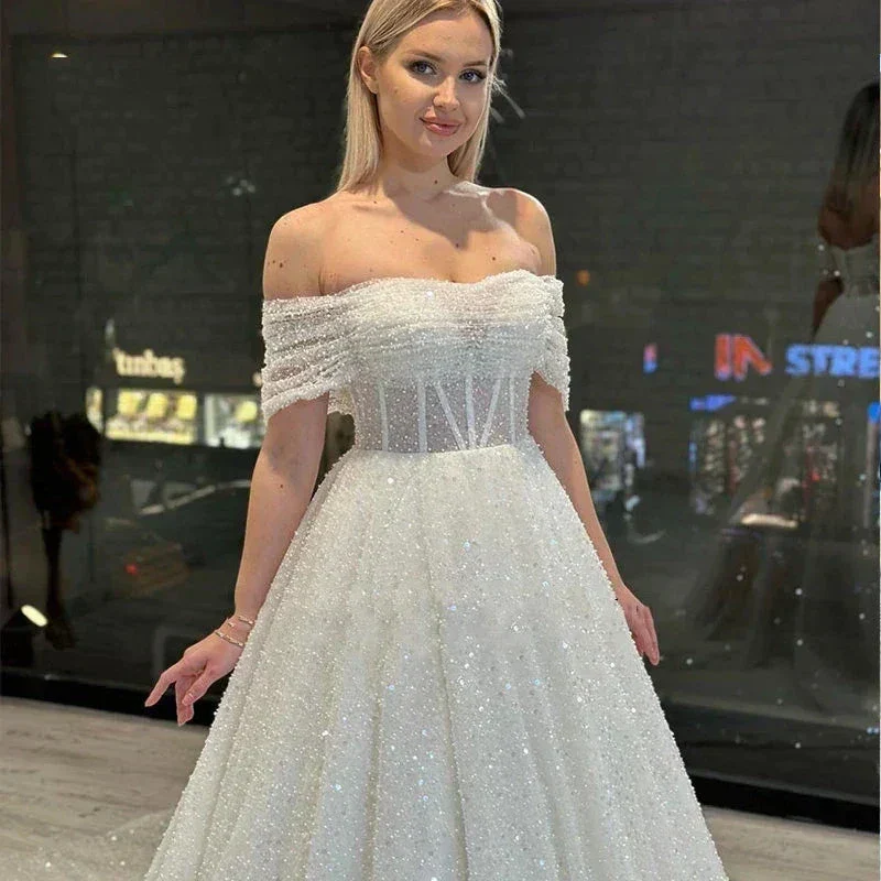 Sparkling Lace Off Shoulder Sweetheart Mopping New Wedding Dresses Bridal Gowns Backless Beautiful Appliques Sweep Train Beach - Image 2