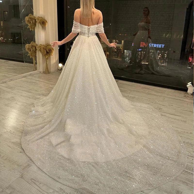 Sparkling Lace Off Shoulder Sweetheart Mopping New Wedding Dresses Bridal Gowns Backless Beautiful Appliques Sweep Train Beach - Image 3