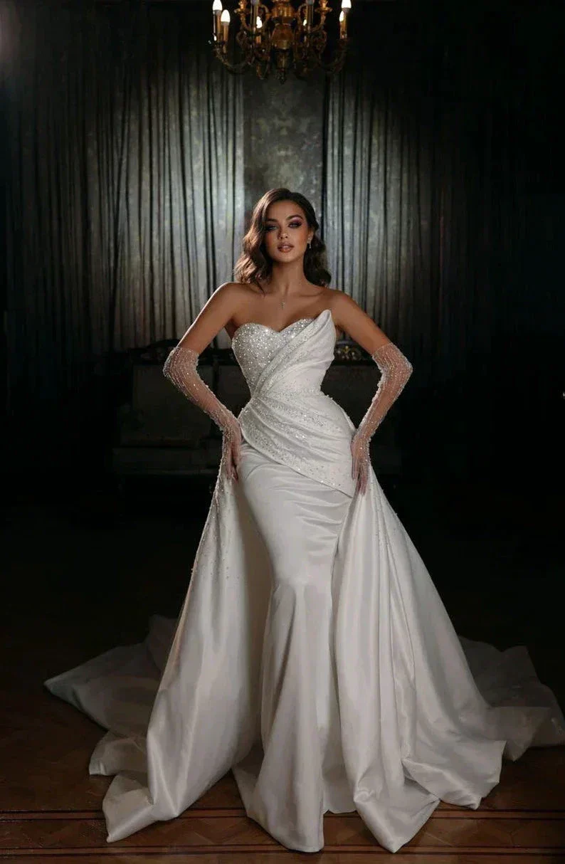 Sparkling Simple Off Shoulder Lace Mermaid Sleeveless Wedding Dresses Luxurious Sexy Sweetheart Floor Length Bridal Gown 2023 - Image 3