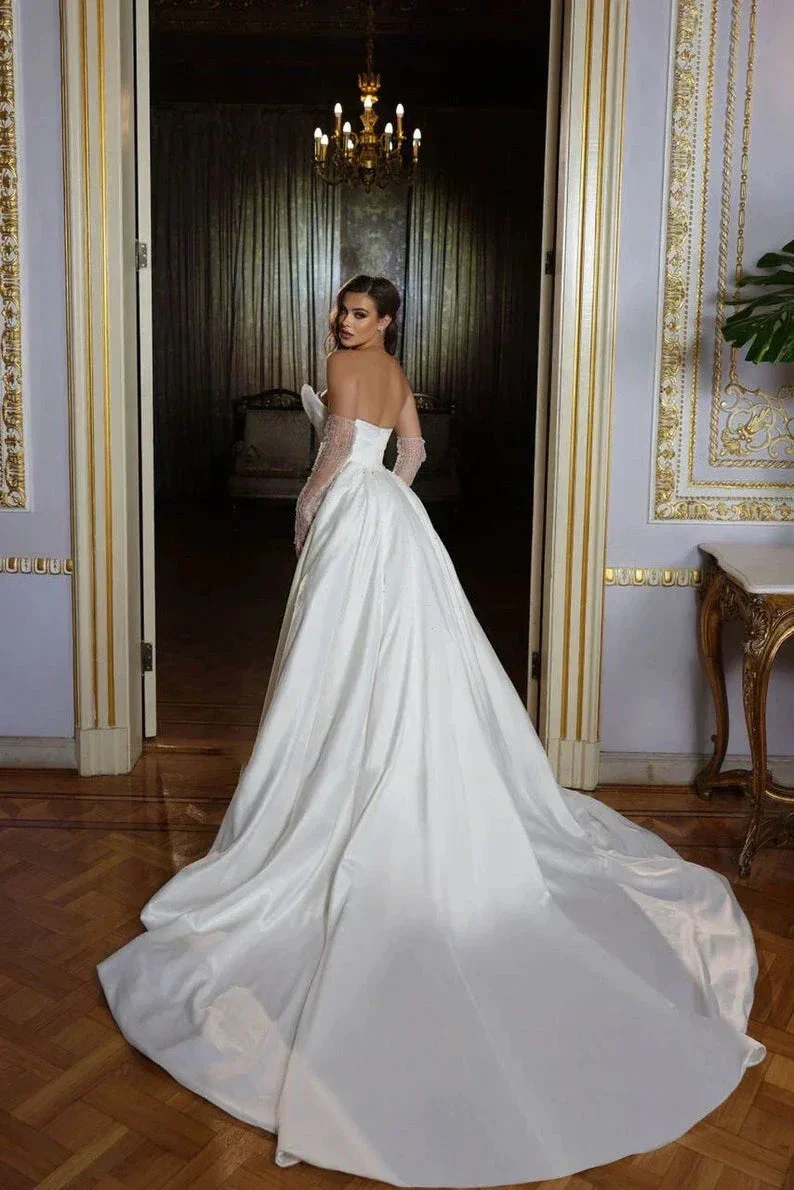 Sparkling Simple Off Shoulder Lace Mermaid Sleeveless Wedding Dresses Luxurious Sexy Sweetheart Floor Length Bridal Gown 2023 - Image 4