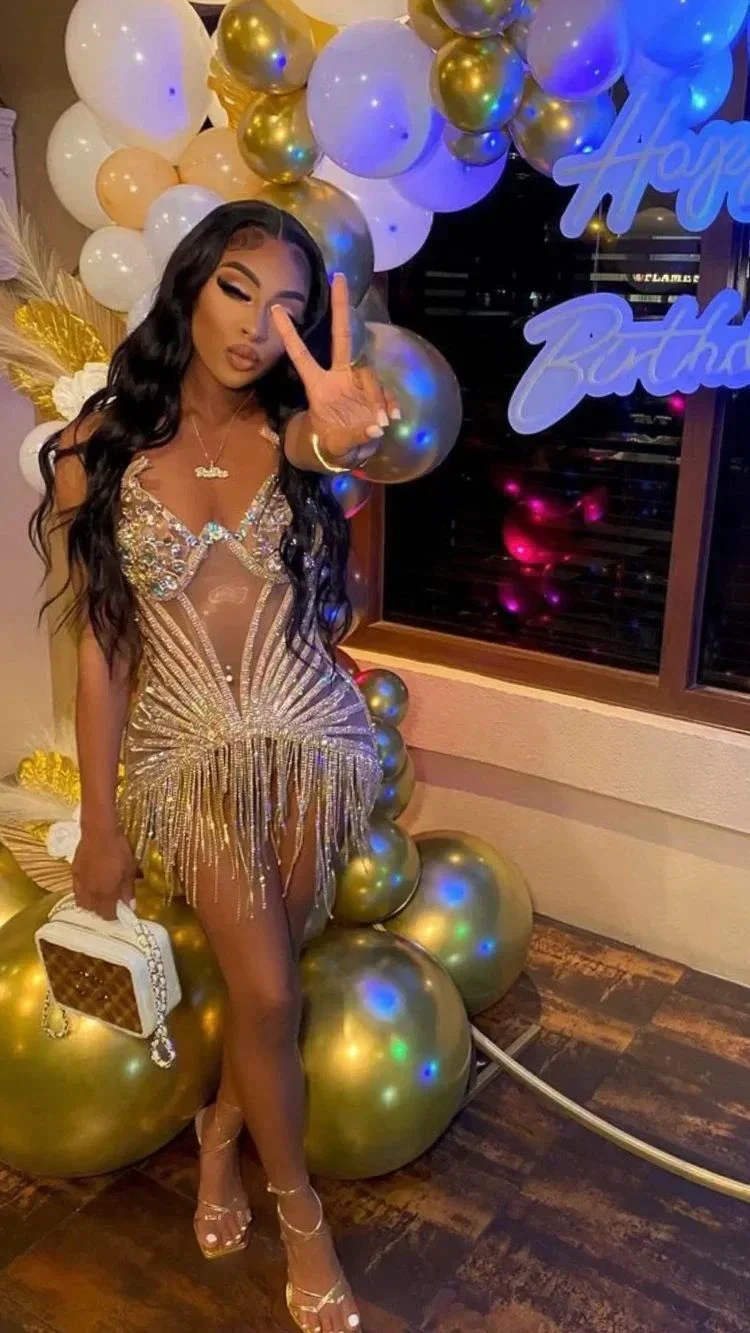 Sparkly 22th Birthday Party Dress Sexy Homecoming Dress with Tassel Y2329