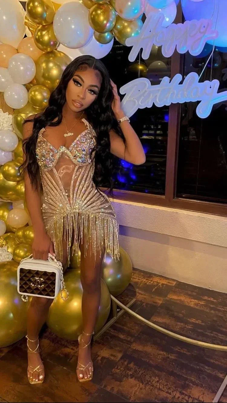 Sparkly 22th Birthday Party Dress Sexy Homecoming Dress with Tassel Y2329 - Image 2