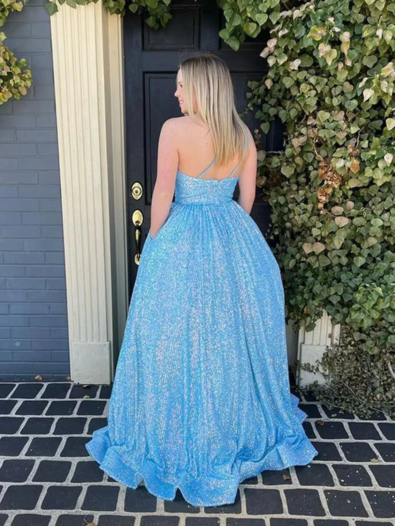 Charlee |A-Line One Shoulder Sequins Prom Dress with Pockets - Image 6