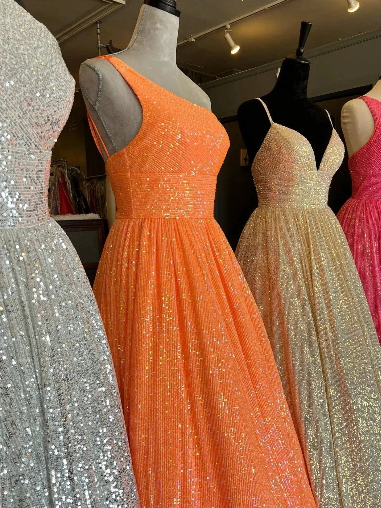Charlee |A-Line One Shoulder Sequins Prom Dress with Pockets - Image 8