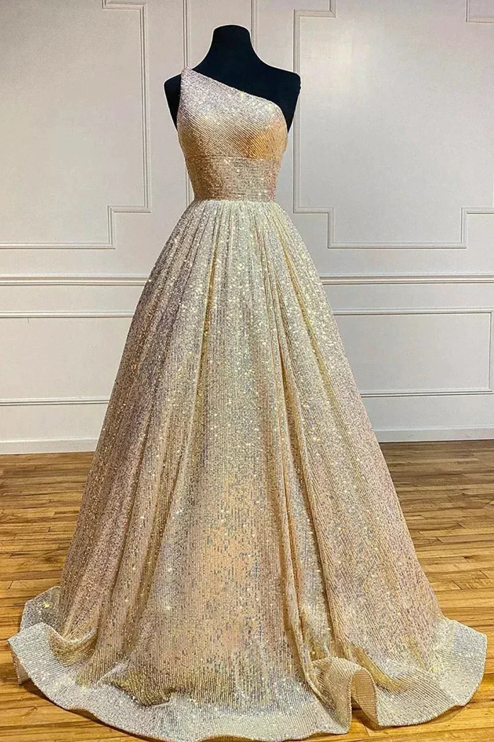 Charlee |A-Line One Shoulder Sequins Prom Dress with Pockets - Image 9