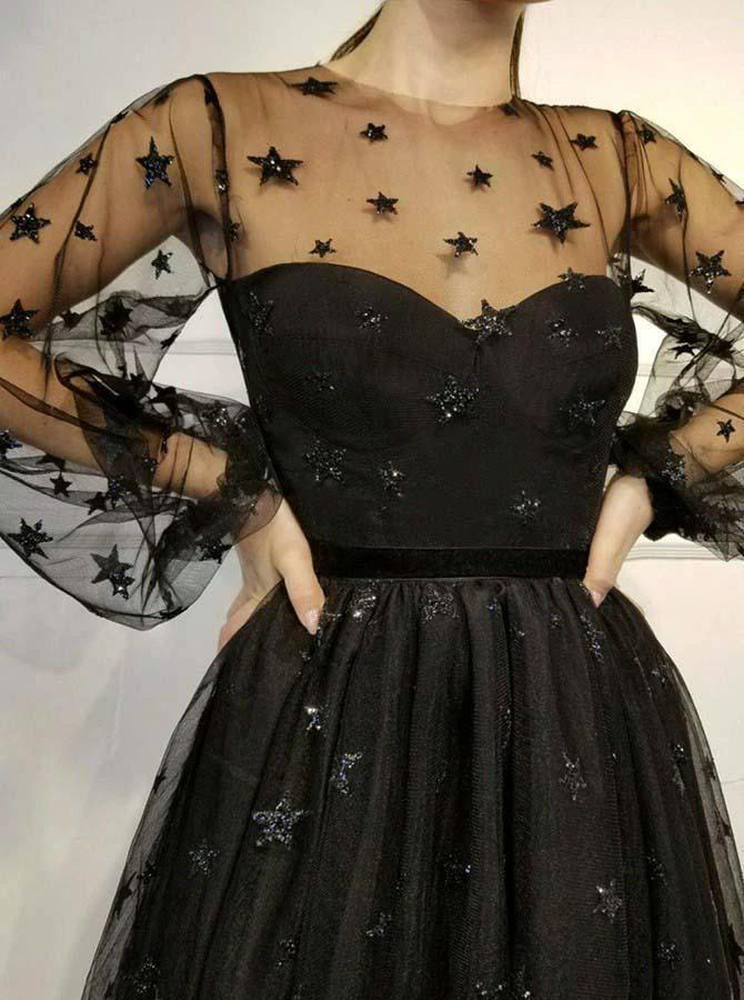 Sparkly A Line Round Neck Long Sleeves Homecoming Dress With Sequin PD257 - Image 4