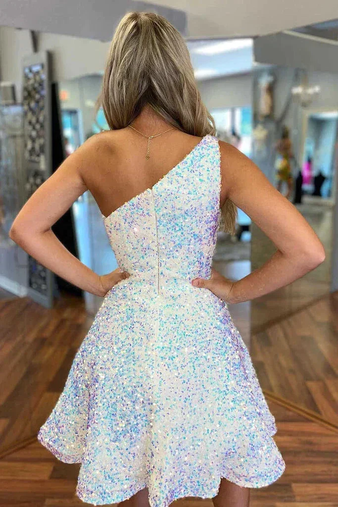 Sparkly A Line Sequined One Shoulder Homecoming Dress Y1256 - Image 2
