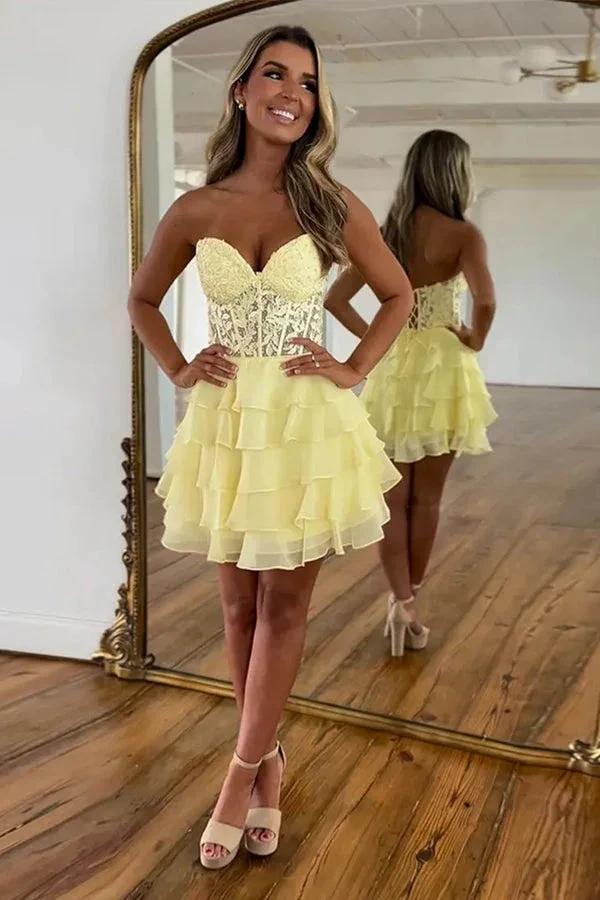Sparkly A-line Strapless Appliques Tiered Lilac Homecoming Dress PD553 - Image 3