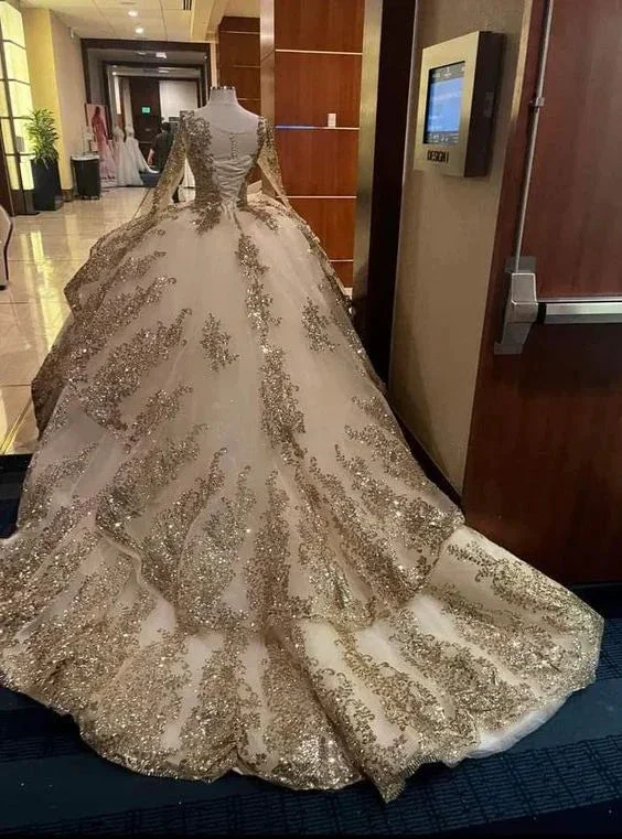 Luxurious Glitter Long Sleeve Dresses Romantic Appliqued Tulle Ball Gowns Y443 - Image 2