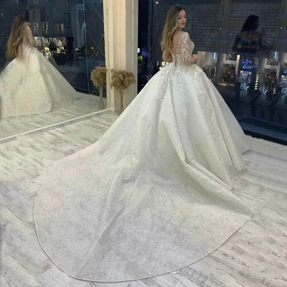Sparkly Beading Wedding Dress Long Sleeves 2023 Vestido De Noiva Lace Up Pageant Beading Bridal Gowns Custom Made Hochzeitskleid - Image 2