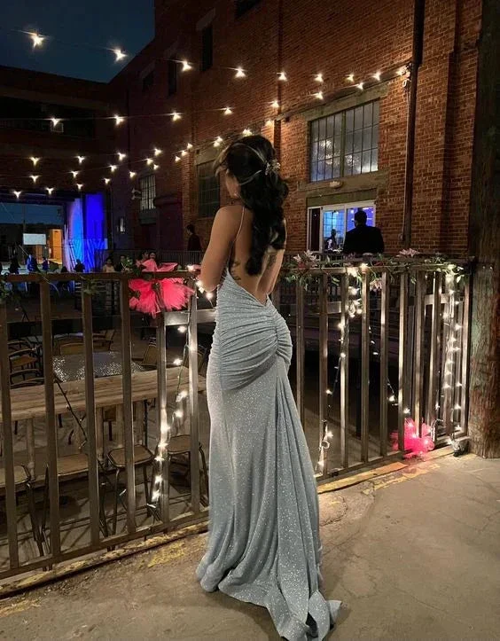 Sparkly Blue Backless Evening Dress Blue Evening Gown Y7416 - Image 2