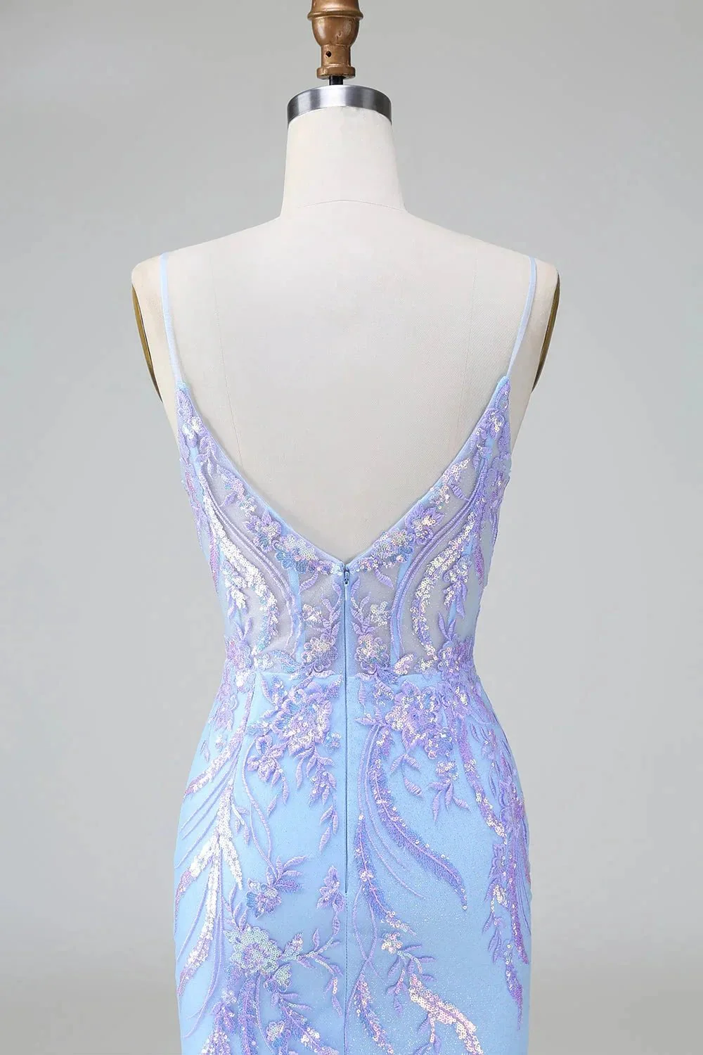 Sparkly Blue Spaghetti Straps Corset Short Homecoming Dress with Sequins - Image 10