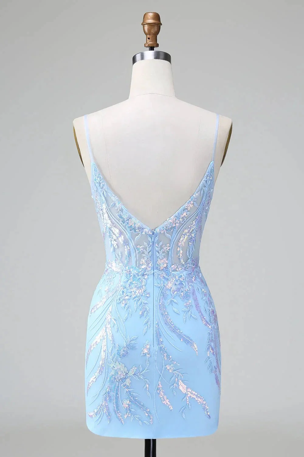 Sparkly Blue Spaghetti Straps Corset Short Homecoming Dress with Sequins - Image 2