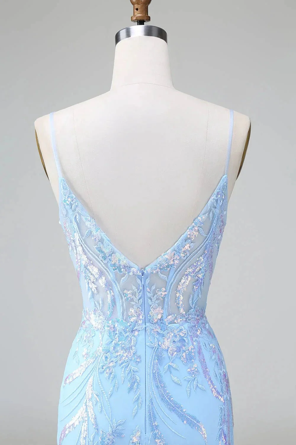 Sparkly Blue Spaghetti Straps Corset Short Homecoming Dress with Sequins - Image 5