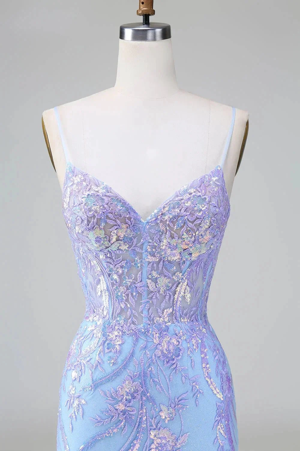 Sparkly Blue Spaghetti Straps Corset Short Homecoming Dress with Sequins - Image 8