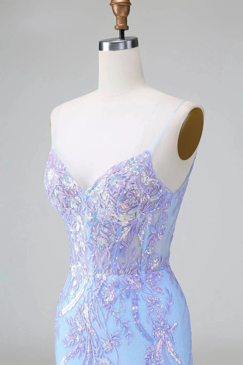 Sparkly Blue Spaghetti Straps Corset Short Homecoming Dress with Sequins - Image 9