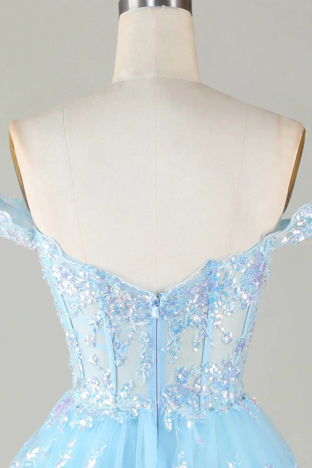 Sparkly Blue Corset Tiered Lace A-Line Short Homecoming Dress Y4083 - Image 3
