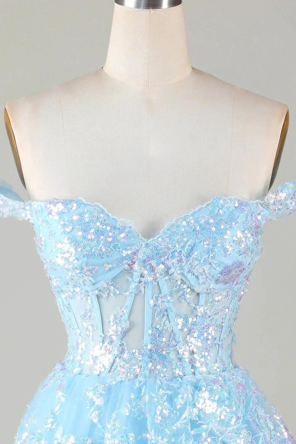 Sparkly Blue Corset Tiered Lace A-Line Short Homecoming Dress Y4083 - Image 4