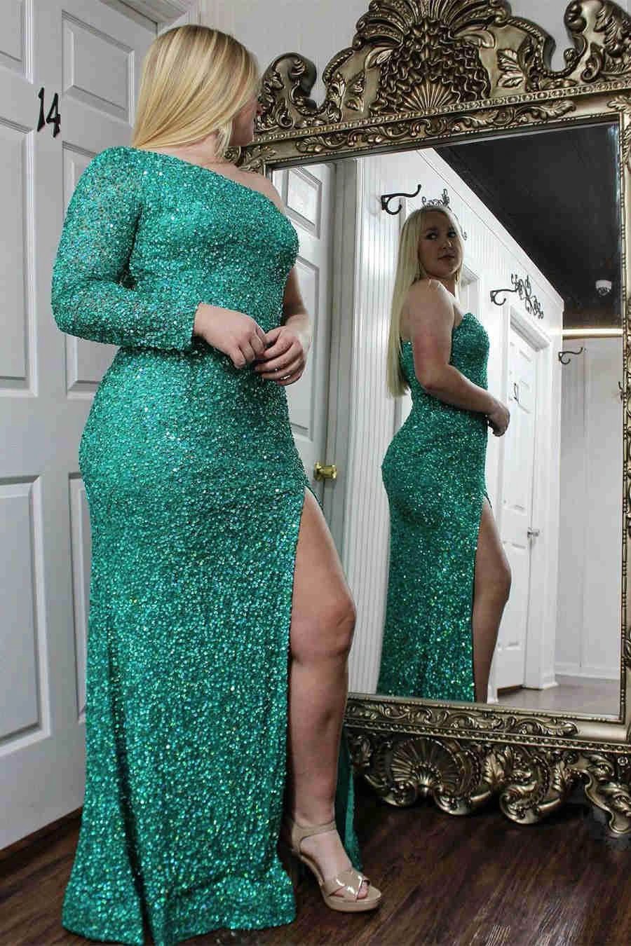Sparkly Blue Sequind Long Sleeve Prom Dress SYP101 - Image 4