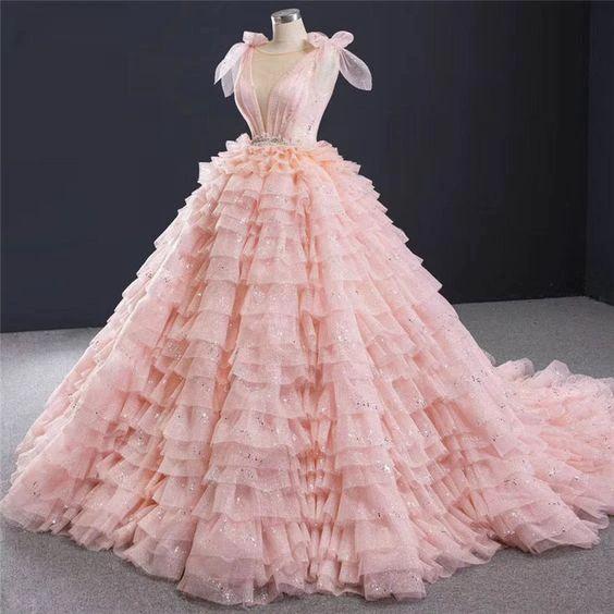 Sparkly Blush Pink Quinceanera Dresses Layered Ruffle Sweet 16 Dress Blush Pink Ball Gown Y476 - Image 2