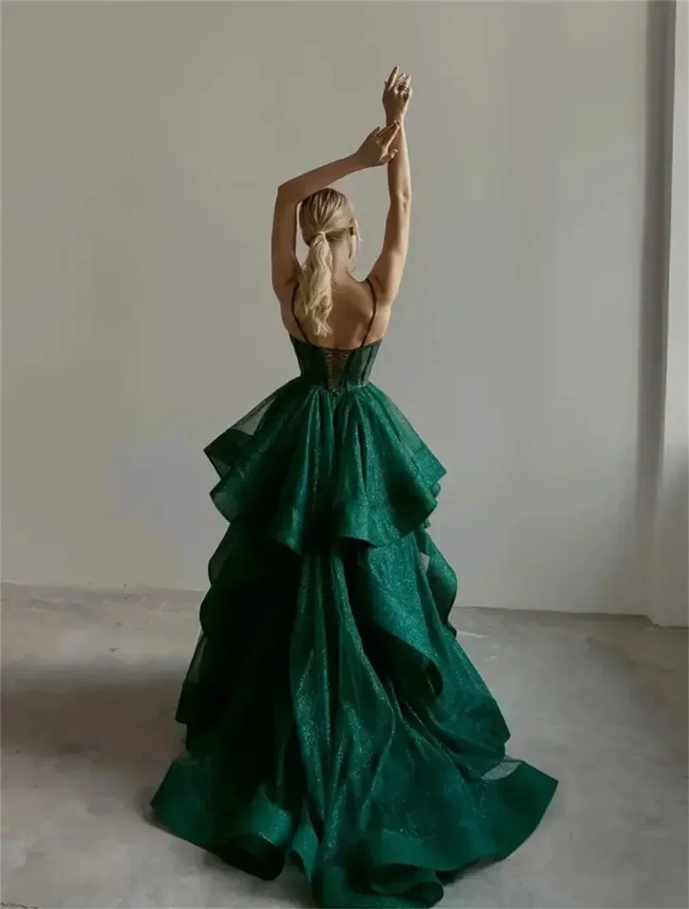 Sparkly Evening Dress Green Corset A-line Evening Gown Y6339 - Image 3