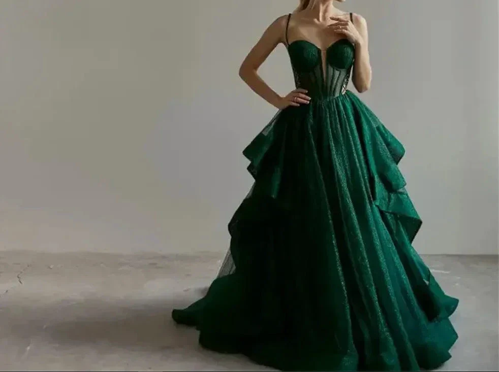 Sparkly Evening Dress Green Corset A-line Evening Gown Y6339 - Image 4
