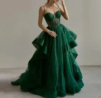 Sparkly Evening Dress Green Corset A-line Evening Gown Y6339 - Image 5