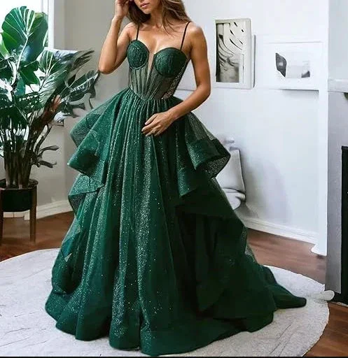 Sparkly Evening Dress Green Corset A-line Evening Gown Y6339 - Image 6