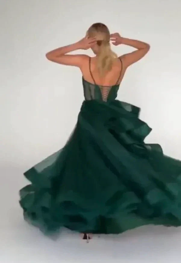 Sparkly Evening Dress Green Corset A-line Evening Gown Y6339 - Image 8