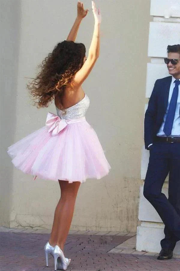 Sparkly High Neck Short Pink Homecoming Dress Party Dress PG163 - Image 2