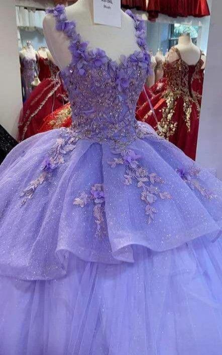 Sparkly Lavender Ball Gown With 3D Flowers ,Sweet 16 Dress ,Princess Dress Y810 - Image 2